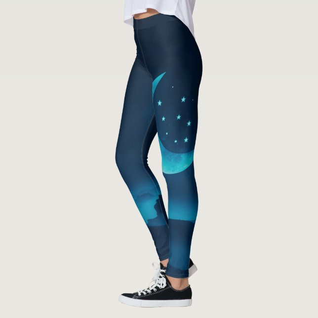 Blue Quarter Moon and Mountains | Leggings (Left)