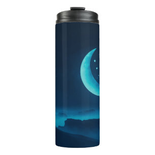 Blue Quarter Moon and Mountains   Thermal Tumbler