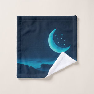 Blue Quarter Moon and Mountains   Towel Set