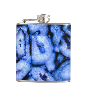 Blue Quartz Agate, blue Geodes, abstract pattern  Hip Flask
