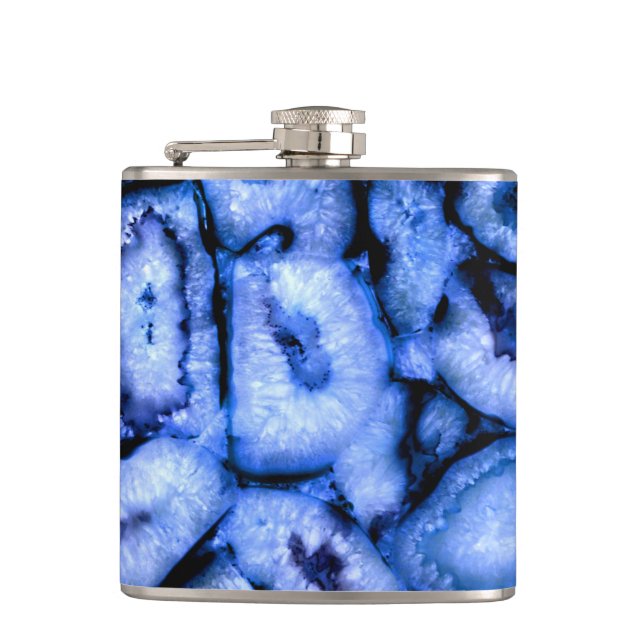 Blue Quartz Agate, blue Geodes, abstract pattern  Hip Flask (Front)