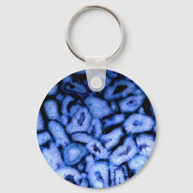 Blue Quartz Agate Geodes Key Ring (Front)