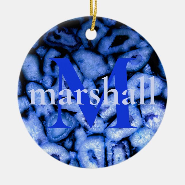 Blue Quartz Agate Geodes monogram Ceramic Tree Decoration (Front)