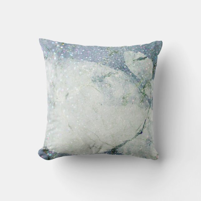 Blue Quartz Diamond Veins Modern Marble Gemstone Cushion (Front)