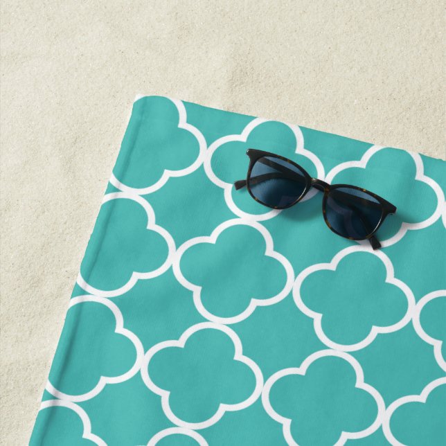 Blue Quatrefoil, Latticework, Moroccan Trellis Beach Towel (In Situ)