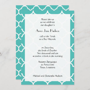 Blue Quatrefoil, Moroccan Trellis, Bat Mitzvah Invitation