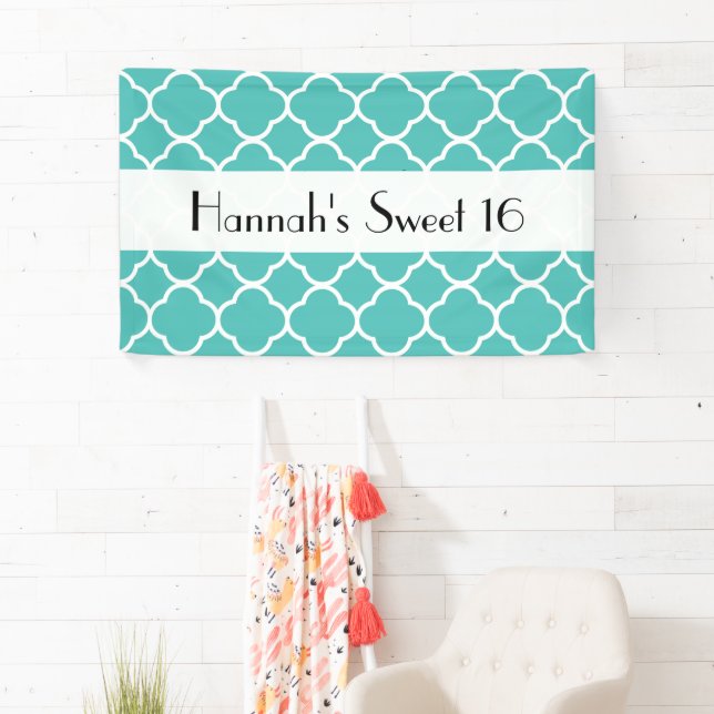 Blue Quatrefoil, Moroccan Trellis, Sweet 16 Banner (Insitu)