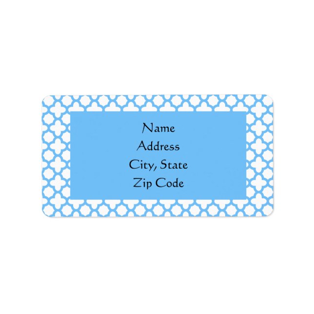 Blue Quatrefoil Pattern Label (Front)