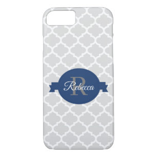 Blue Quatrefoil Personalised iPhone 8/7 Case