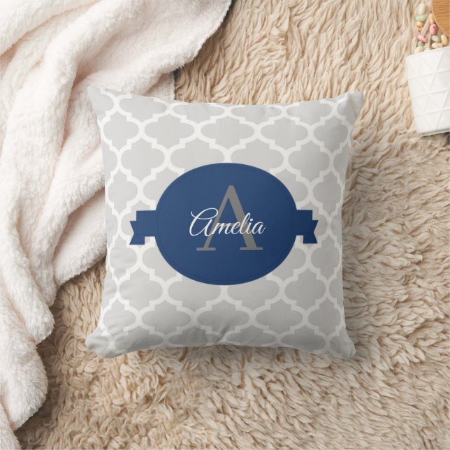Blue Quatrefoil Personalised Cushion (Blanket)