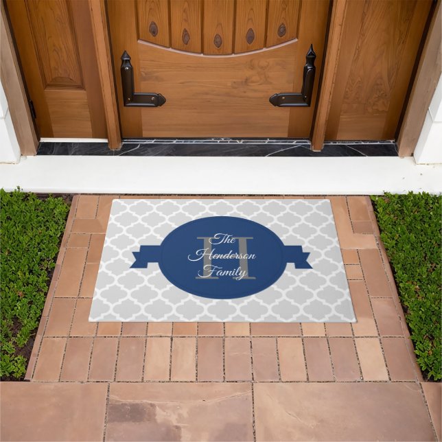 Blue Quatrefoil Personalised Doormat (Outdoor)