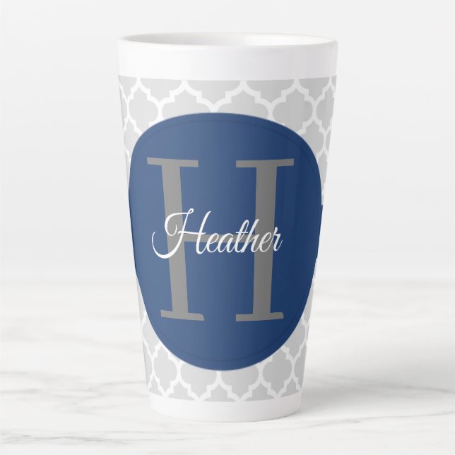 Blue Quatrefoil Personalised Latte Mug (Front)