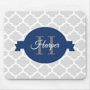 Blue Quatrefoil Personalised Mouse Mat