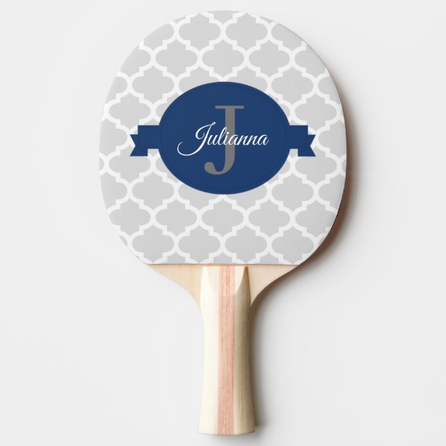 Blue Quatrefoil Personalised Ping Pong Paddle (Front)