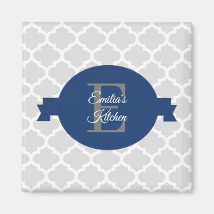 Blue Quatrefoil Personalized Magnet