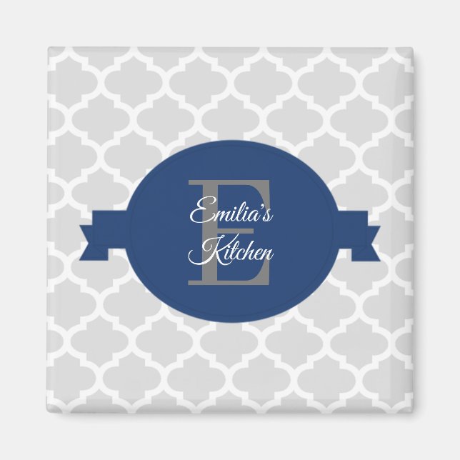Blue Quatrefoil Personalized Magnet (Front)