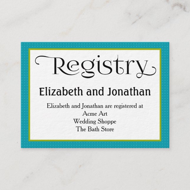 Blue Quatrefoil Wedding Registry Card (Front)