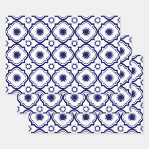 Blue Quatrefoil Wrapping Paper Sheet