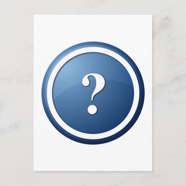 blue question mark round button postcard (Front)
