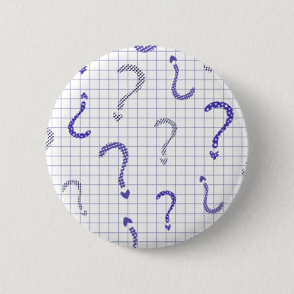 Blue question mark seamless pattern 6 cm round badge