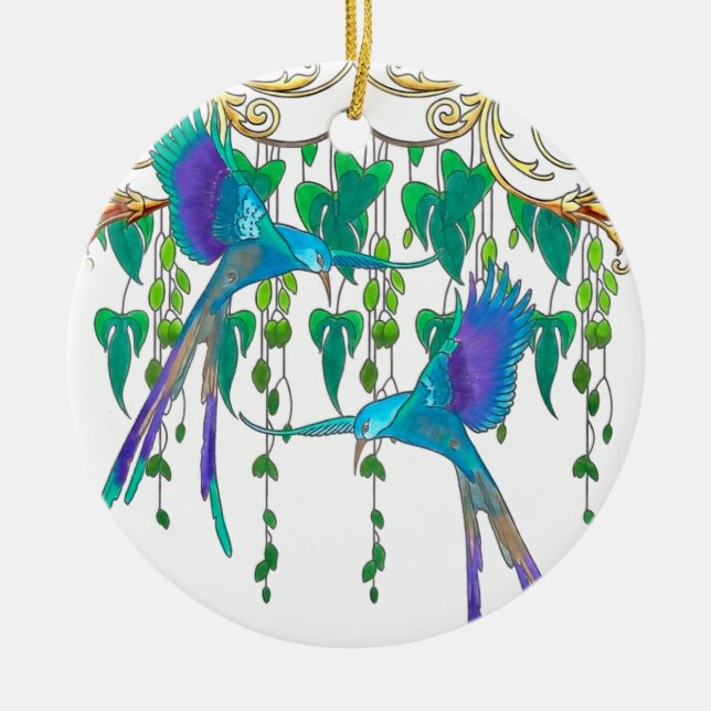 Blue Quetzal Bird Ceramic Tree Decoration (Front)