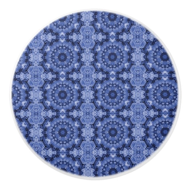 Blue Quilt Ceramic Knob (Front)