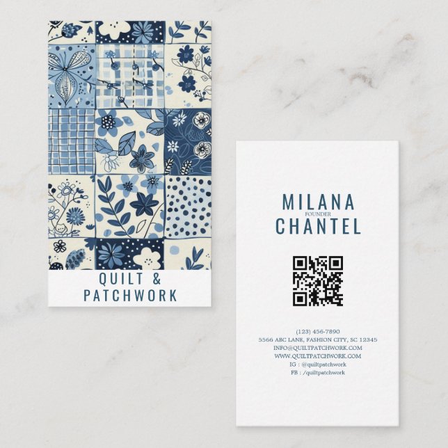 Blue Quilt Patchwork Handmade Clothing  Business Card (Front/Back)
