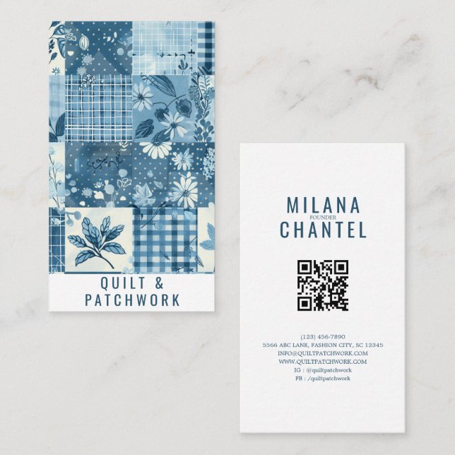 Blue Quilt Patchwork Handmade Clothing  Business Card (Front/Back)