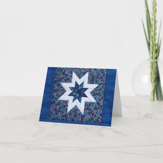 blue quilt star note card (Front)