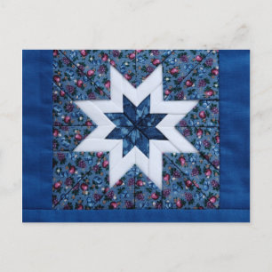 blue quilt star postcard
