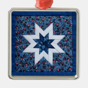 blue quilt star premium ornament