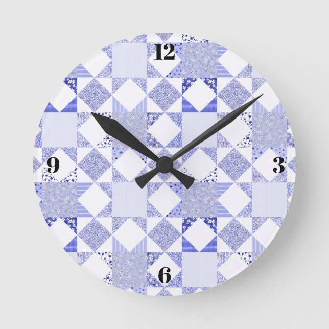 Blue quilting clock minimalist sewing room decor (Front)