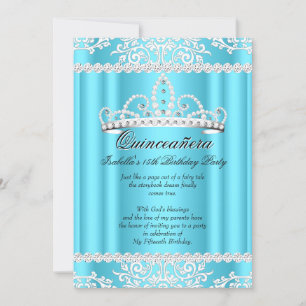 Blue Quinceanera 15th Birthday Party Tiara 2 Invitation