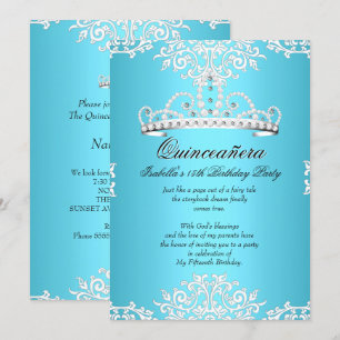 Blue Quinceanera 15th Birthday Party Tiara 3 Invitation
