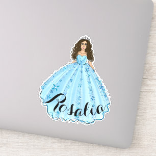 Blue Quinceañera Custom Name Birthday Sticker