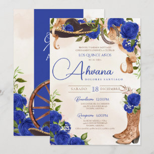 Blue Quinceanera Roses Vintage Charro Western Invitation