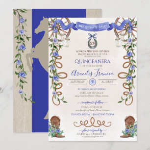 Blue Quinceanera Rustic Western Charro  Invitation