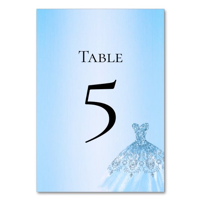Blue Quinceanera Table Number Card (Front)