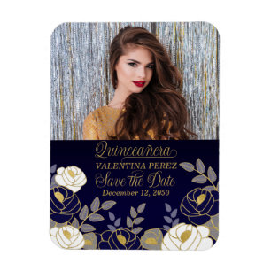 Blue Quinceanera with Gold Save the Date Magnet