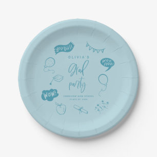 Blue Quirky Grad Icons Graduation Party Paper Plate