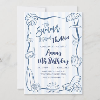 Blue Quirky Handwritten Summer I Turned Birthday Invitation