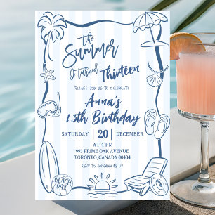 Blue Quirky Handwritten Summer I Turned Birthday Invitation