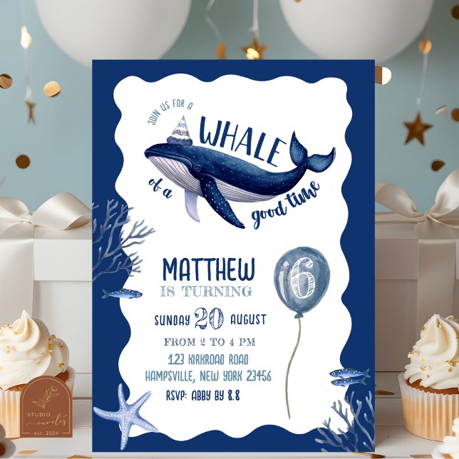 Blue Quirky Whale Birthday Invitation (Creator Uploaded)