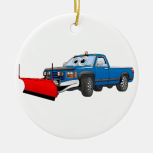 Blue R Pick Up Snow Plough Cartoon Ceramic Tree Decoration
