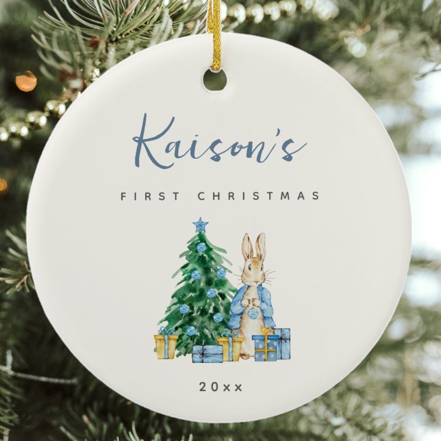 Blue Rabbit Babys First Christmas Ceramic Ornament (Creator Uploaded)