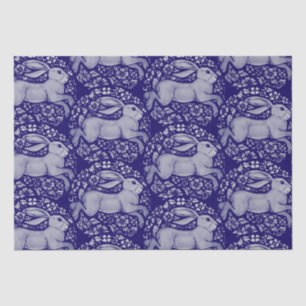 Blue Rabbit Bird Circle Morris Style Pattern Tissue Paper