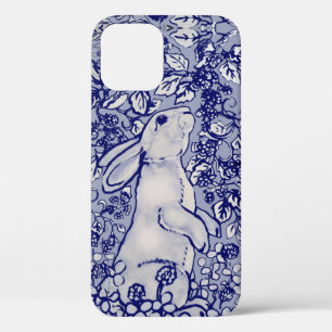 Blue Rabbit Bunny Floral Delft Dedham Animal iPhone 12 Case