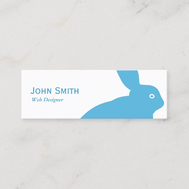 Blue Rabbit Cute Animal Minimalist Mini Business Card (Front)