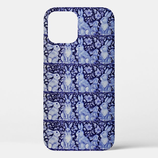 Blue Rabbit Family Floral Delft Dedham Chinoiserie Case-Mate iPhone Case (Back)
