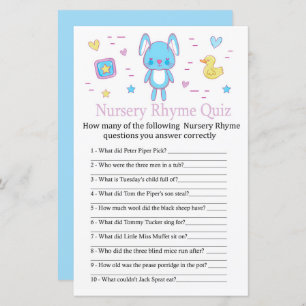 Blue Rabbit Nursery Rhyme Quiz baby shower game